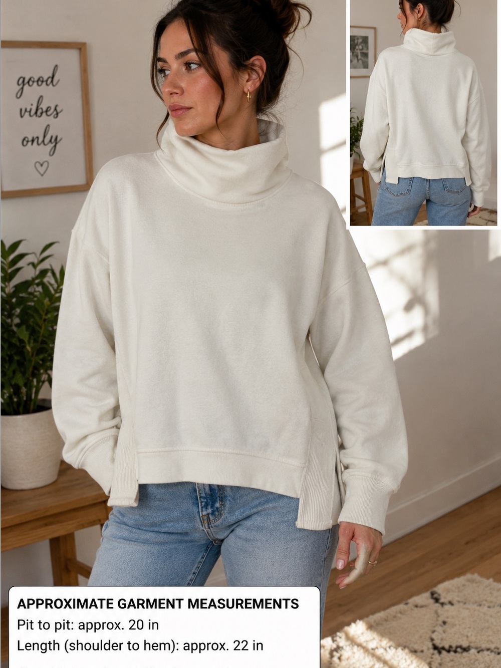 Athleta Cream Plush Fleece Cowl Neck Pullover